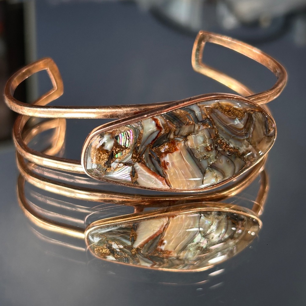 BARSE THAI CU Copper Abalone Shell Mosaic Cuff Bracelet Statement Jewelry Boho